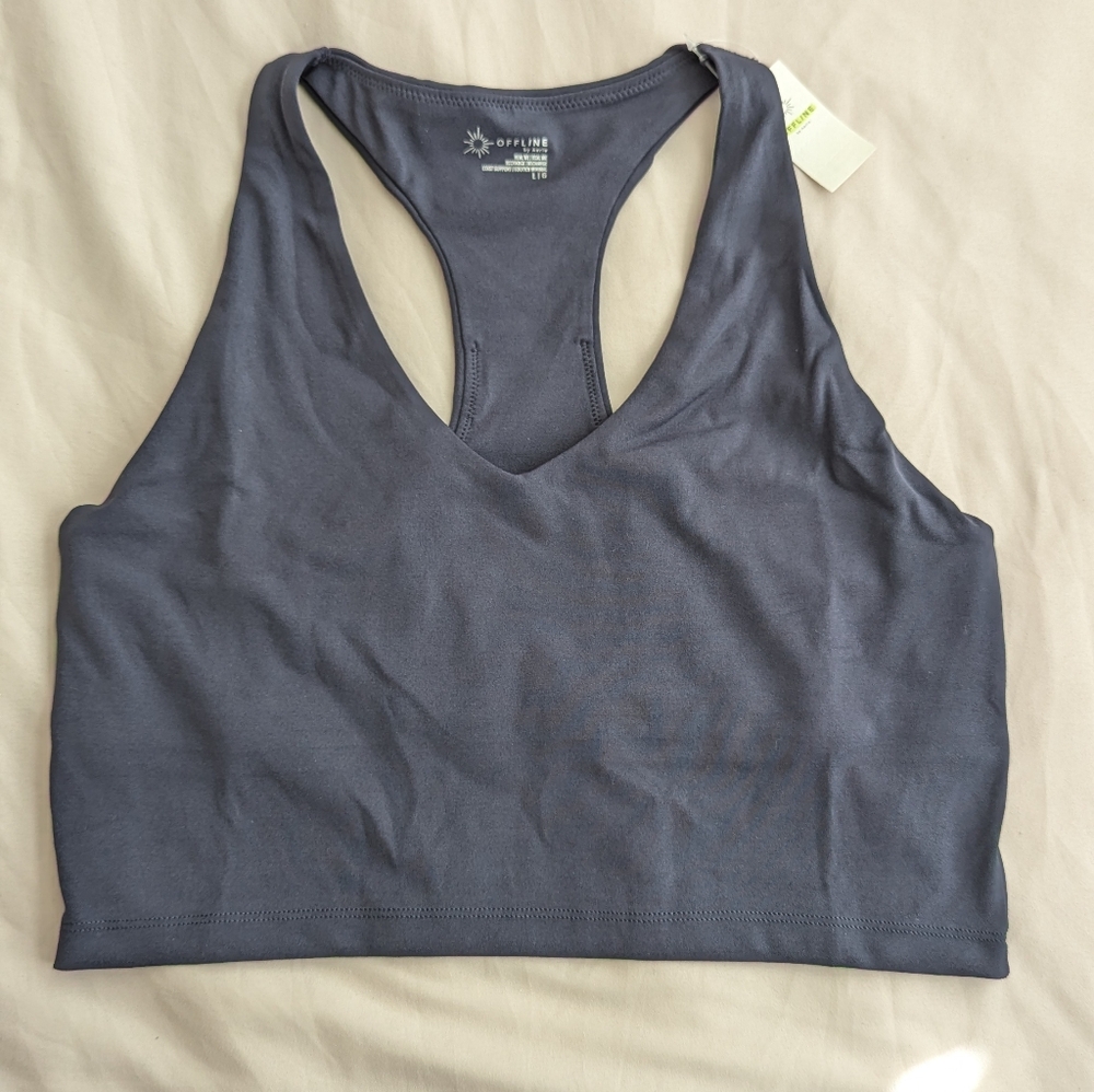 NWT Aerie Offline Real Me Racerback Sports Bra Steel Blue Large - Picture 2 of 6